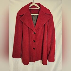 Calvin Klein Red Wool Blend Peacoat Jacket Size 1X Plus Size Lined Classic